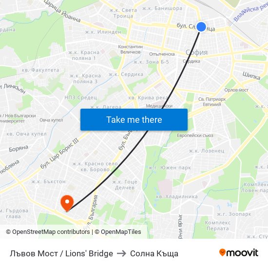 Лъвов Мост / Lions' Bridge to Солна Къща map