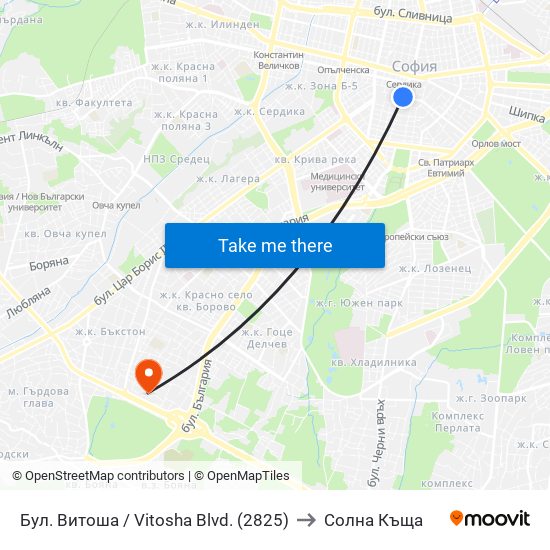 Бул. Витоша / Vitosha Blvd. (2825) to Солна Къща map
