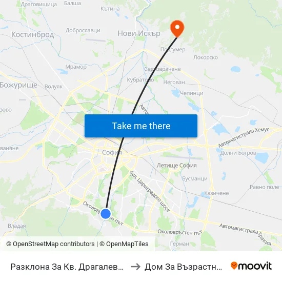 Разклона За Кв. Драгалевци / Fork Road To Dragalevtsi Qr. (1457) to Дом За Възрастни С Умствена Изостаналост map