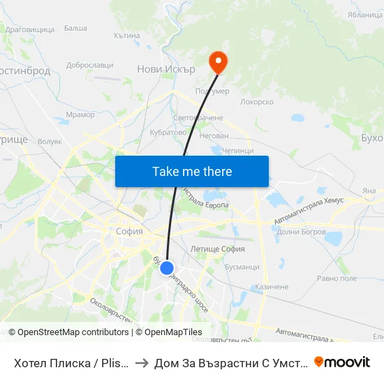 Хотел Плиска / Pliska Hotel (2326) to Дом За Възрастни С Умствена Изостаналост map