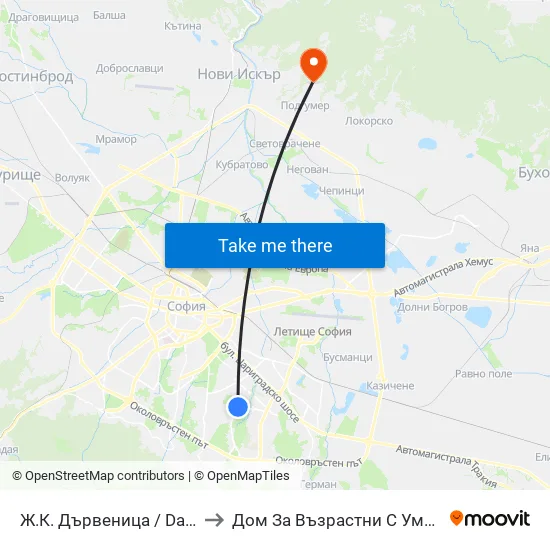 Ж.К. Дървеница / Darvenitsa Qr. (1012) to Дом За Възрастни С Умствена Изостаналост map