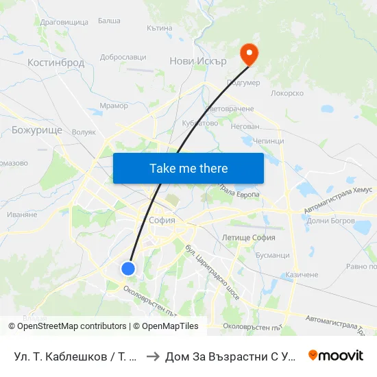 Ул. Т. Каблешков / T. Kableshkov St. (2213) to Дом За Възрастни С Умствена Изостаналост map