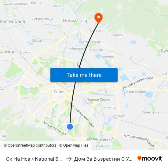 Ск На Нса / National Sports Academy (1609) to Дом За Възрастни С Умствена Изостаналост map