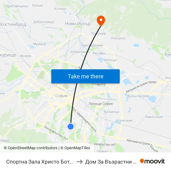 Спортна Зала Христо Ботев / Hristo Botev Sports Hall (1611) to Дом За Възрастни С Умствена Изостаналост map