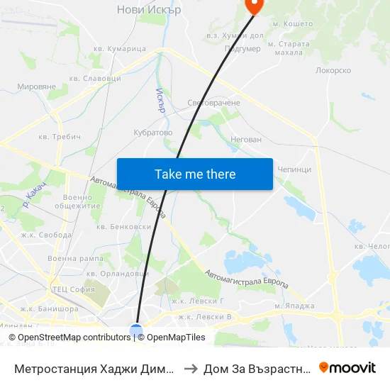 Метростанция Хаджи Димитър / Hadzhi Dimitar Metro Station (0303) to Дом За Възрастни С Умствена Изостаналост map