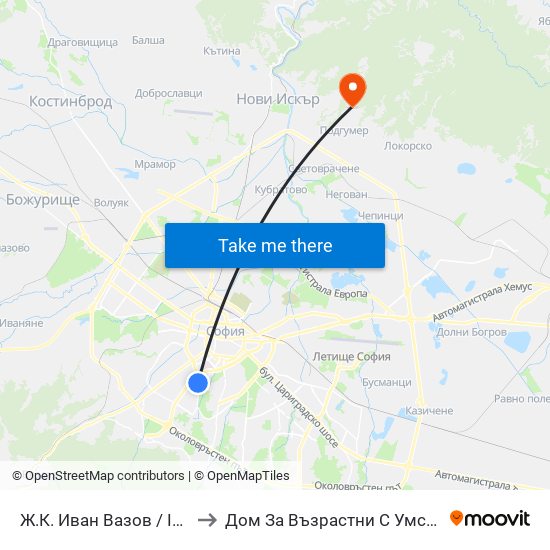 Ж.К. Иван Вазов / Ivan Vazov (0626) to Дом За Възрастни С Умствена Изостаналост map