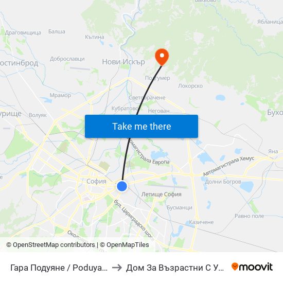 Гара Подуяне / Poduyane Train Station (0466) to Дом За Възрастни С Умствена Изостаналост map