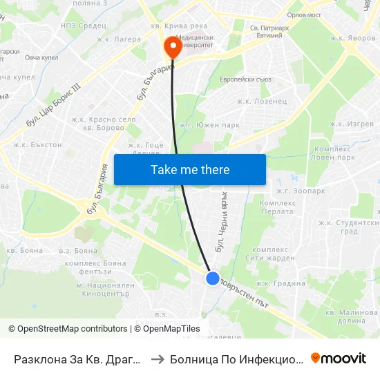 Разклона За Кв. Драгалевци / Fork Road To Dragalevtsi Qr. (1457) to Болница По Инфекциозни И Паразитни Болести Проф. Ив. Киров map