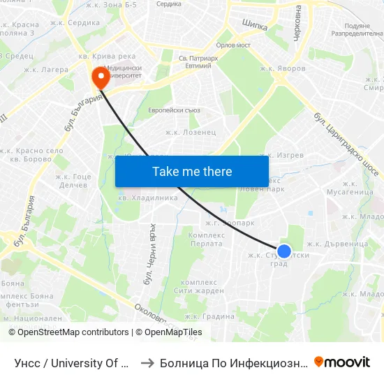 🎓 Унсс / University Of National And World Economy (1692) to Болница По Инфекциозни И Паразитни Болести Проф. Ив. Киров map