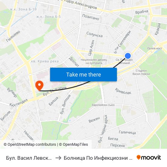 Бул. Васил Левски / Vasil Levski Blvd. (0299) to Болница По Инфекциозни И Паразитни Болести Проф. Ив. Киров map