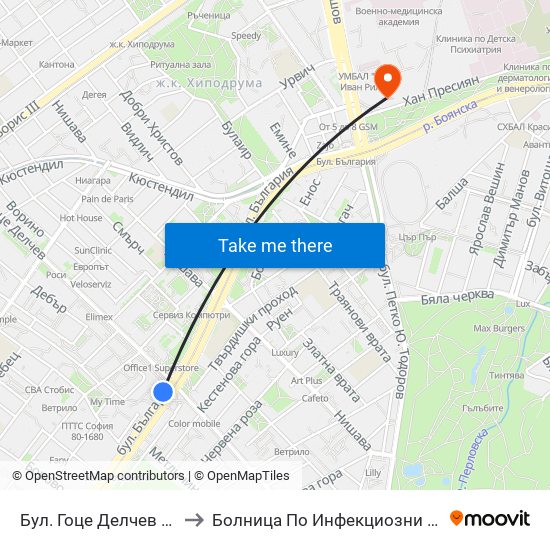 Бул. Гоце Делчев / Gotse Delchev Blvd. (0308) to Болница По Инфекциозни И Паразитни Болести Проф. Ив. Киров map