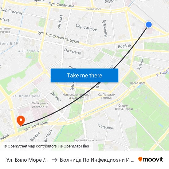 Ул. Бяло Море / Byalo More St. (1859) to Болница По Инфекциозни И Паразитни Болести Проф. Ив. Киров map