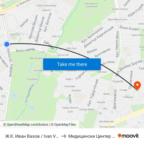 Ж.К. Иван Вазов / Ivan Vazov (0626) to Медицински Центер Иновамед map