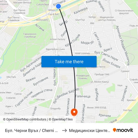 Бул. Черни Връх / Cherni Vrah Blvd. (0401) to Медицински Центер Иновамед map