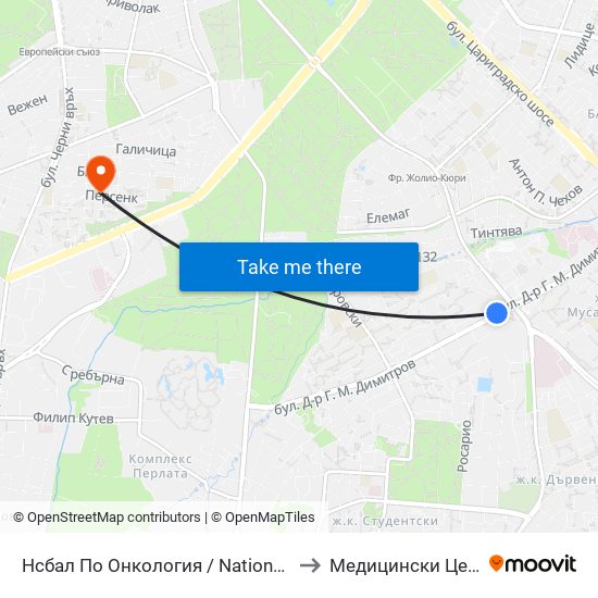 Нсбал По Онкология / National Oncology Hospital (2542) to Медицински Центер Иновамед map