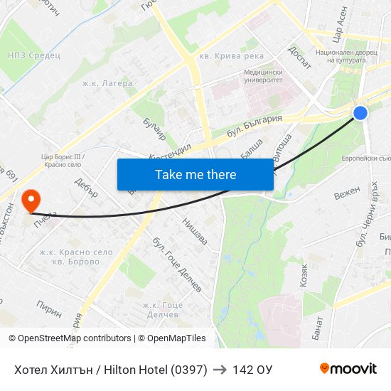 Хотел Хилтън / Hilton Hotel (0397) to 142 ОУ map
