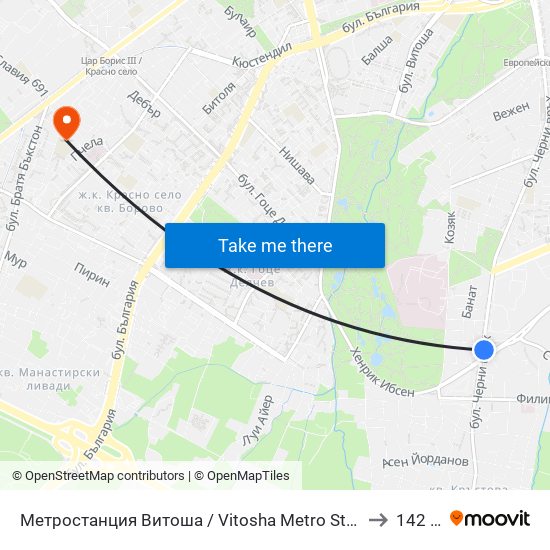 Метростанция Витоша / Vitosha Metro Station (2654) to 142 ОУ map