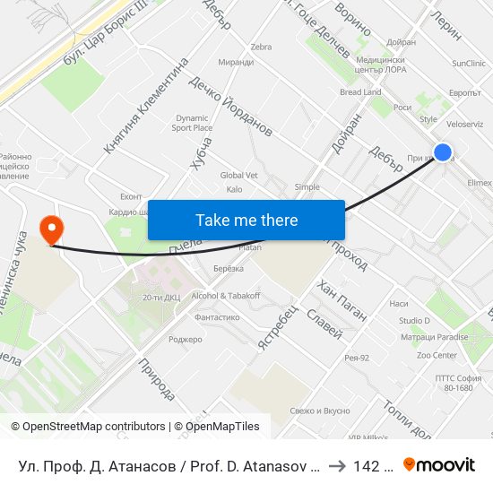 Ул. Проф. Д. Атанасов / Prof. D. Atanasov St. (2134) to 142 ОУ map