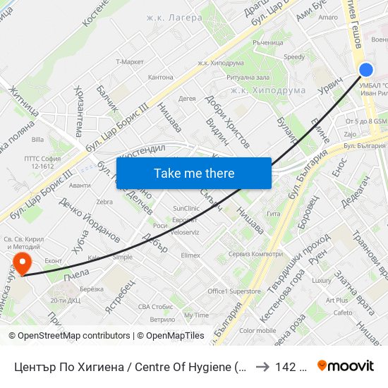 Център По Хигиена / Centre Of Hygiene (2342) to 142 ОУ map