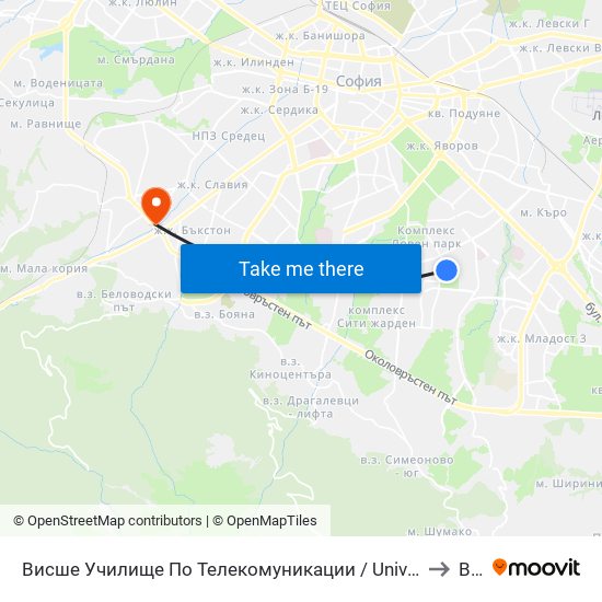 Висше Училище По Телекомуникации / University Of Telecommunications And Post (1397) to ВЕБИ map