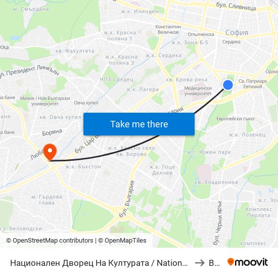 Национален Дворец На Културата / National Palace Of Culture (1139) to ВЕБИ map