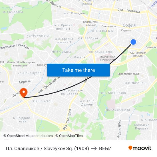 Пл. Славейков / Slaveykov Sq. (1908) to ВЕБИ map