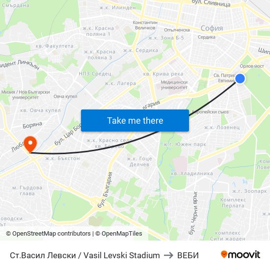 Ст.Васил Левски / Vasil Levski Stadium to ВЕБИ map