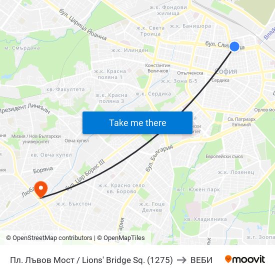Пл. Лъвов Мост / Lions' Bridge Sq. (1275) to ВЕБИ map