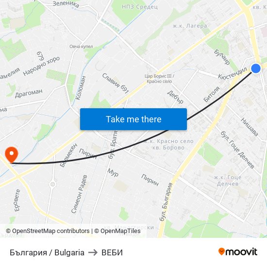 България / Bulgaria to ВЕБИ map