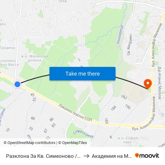 Разклона За Кв. Симеоново / Fork Road To Simeonovo Qr. (1459) to Академия на МВР | Police Academy map