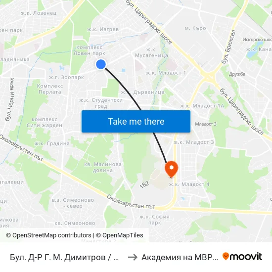 Бул. Д-Р Г. М. Димитров / G. M. Dimitrov Blvd. (0317) to Академия на МВР | Police Academy map