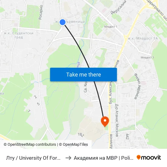 🎓 Лесотехнически Университет / University Of Forestry (0617) to Академия на МВР | Police Academy map