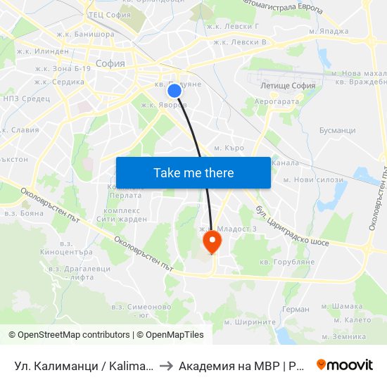 Ул. Калиманци / Kalimantsi St. (1975) to Академия на МВР | Police Academy map