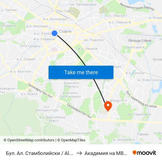 Бул. Ал. Стамболийски / Al. Stamboliyski Blvd. (0283) to Академия на МВР | Police Academy map