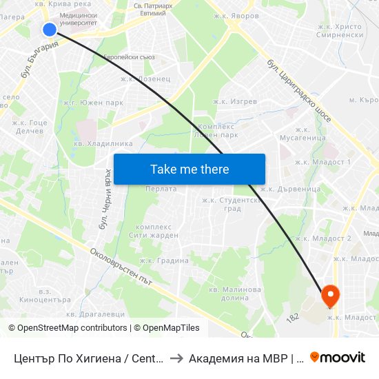 Център По Хигиена / Centre Of Hygiene (2342) to Академия на МВР | Police Academy map