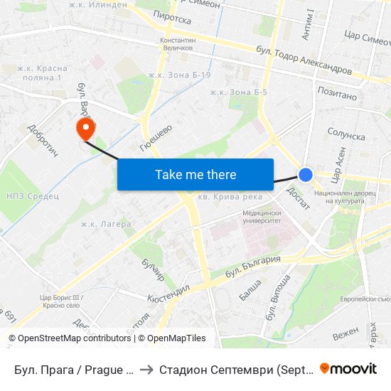 Бул. Прага / Prague Blvd. (0365) to Стадион  Септември  (Septemvri Stadium) map