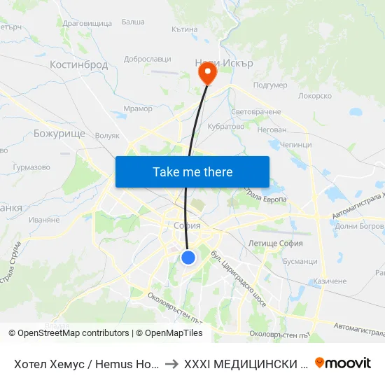 Ⓜ️ Хотел Хемус / Hemus Hotel (2329) to XXXI МЕДИЦИНСКИ ЦЕНТЪР map