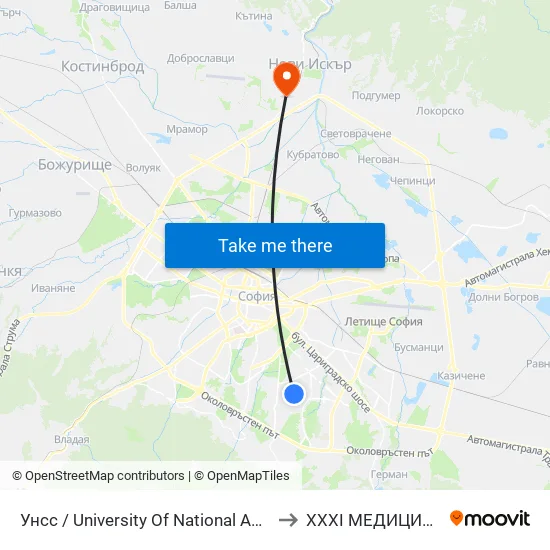 🎓 Унсс / University Of National And World Economy (1691) to XXXI МЕДИЦИНСКИ ЦЕНТЪР map