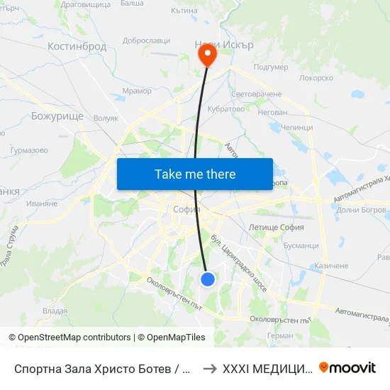Спортна Зала Христо Ботев / Hristo Botev Sports Hall (1611) to XXXI МЕДИЦИНСКИ ЦЕНТЪР map