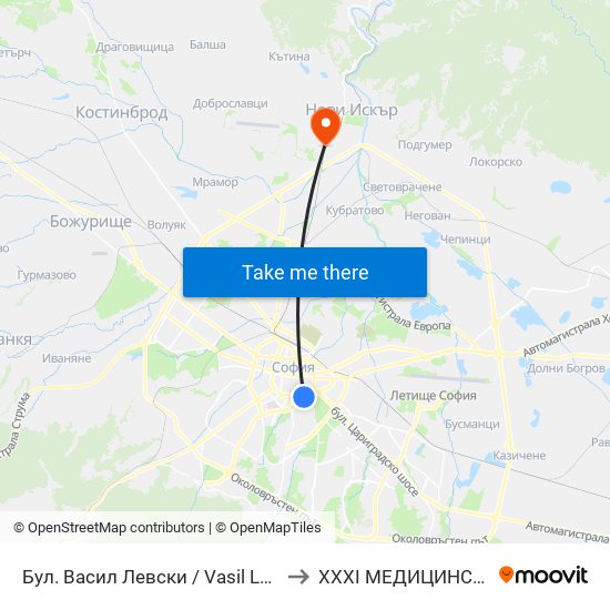 Бул. Васил Левски / Vasil Levski Blvd. (0300) to XXXI МЕДИЦИНСКИ ЦЕНТЪР map