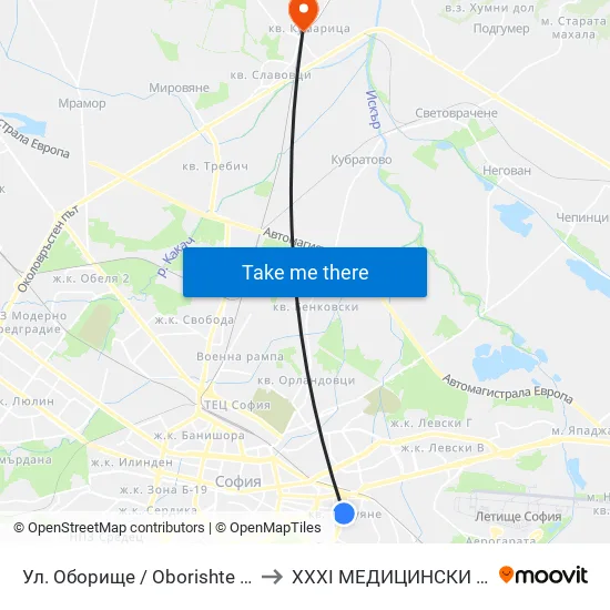 Ул. Оборище / Oborishte St. (2071) to XXXI МЕДИЦИНСКИ ЦЕНТЪР map
