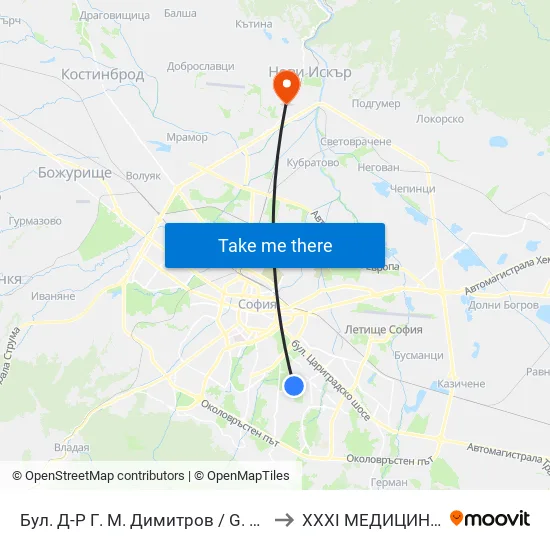 Бул. Д-Р Г. М. Димитров / G. M. Dimitrov Blvd. (0317) to XXXI МЕДИЦИНСКИ ЦЕНТЪР map