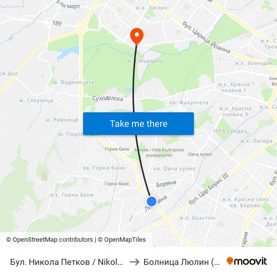 Бул. Никола Петков / Nikola Petkov Blvd. (0347) to Болница  Люлин  (Lyulin Hospital) map