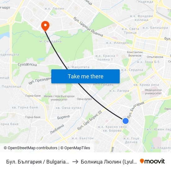 Бул. България / Bulgaria Blvd. (0290) to Болница  Люлин  (Lyulin Hospital) map