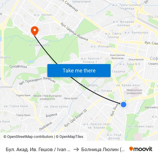 Бул. Акад. Ив. Гешов / Ivan Geshov Blvd. (0270) to Болница  Люлин  (Lyulin Hospital) map