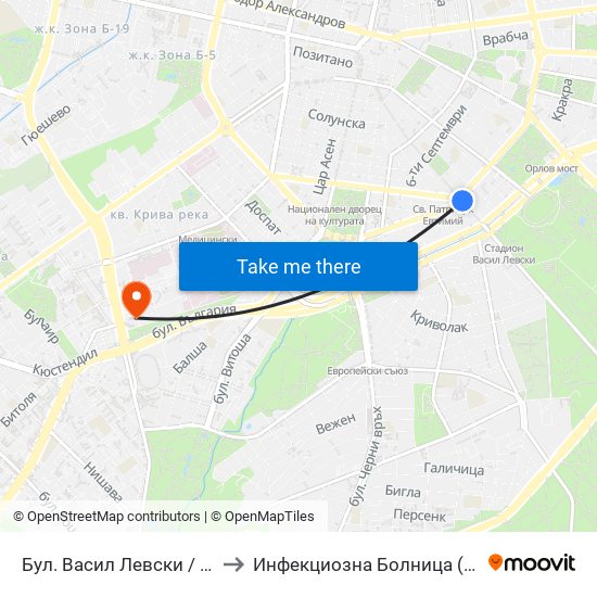 Бул. Васил Левски / Vasil Levski Blvd. (0300) to Инфекциозна Болница ( СБАЛИПБ проф. И. Киров) map