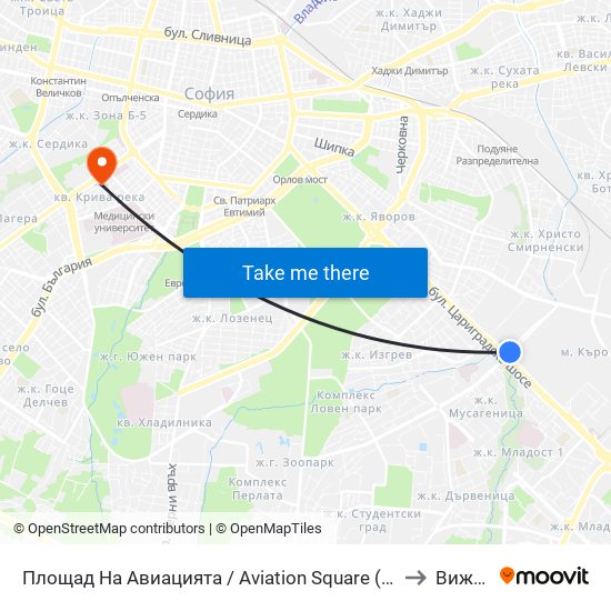 Площад На Авиацията / Aviation Square (1258) to Вижън map