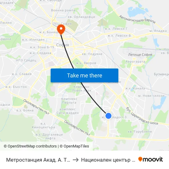 Ⓜ️ Метростанция Акад. Александър Теодоров - Балан / Akademik Aleksandar Teodorov - Balan Metro Station (1917) to Национален център по трансфузионна хематология (НЦТХ) map