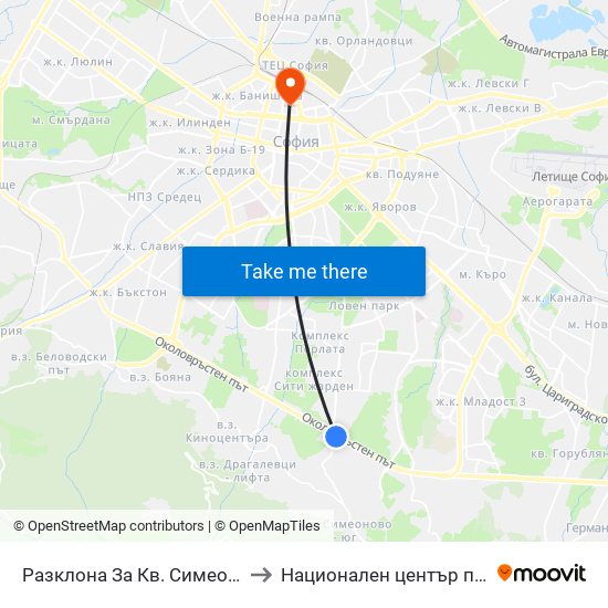 Разклона За Кв. Симеоново / Fork Road To Simeonovo Qr. (1459) to Национален център по трансфузионна хематология (НЦТХ) map