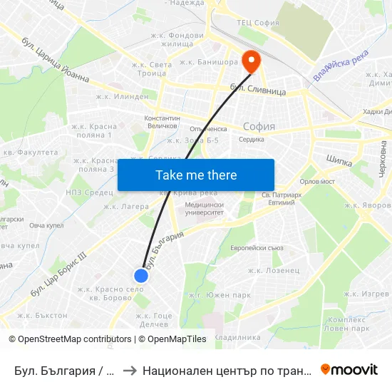 Бул. България / Bulgaria Blvd. (0290) to Национален център по трансфузионна хематология (НЦТХ) map